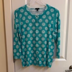 Talbots Turquoise Floral Button Down Shirt Size Medium